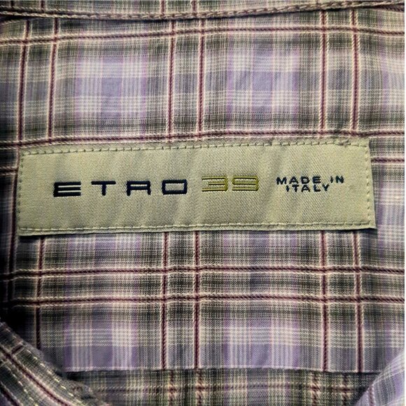 ETRO 39 SZ 40 lightweight Cotton Men's Mauve Plaid Button Up Shirt - Picture 4 of 11